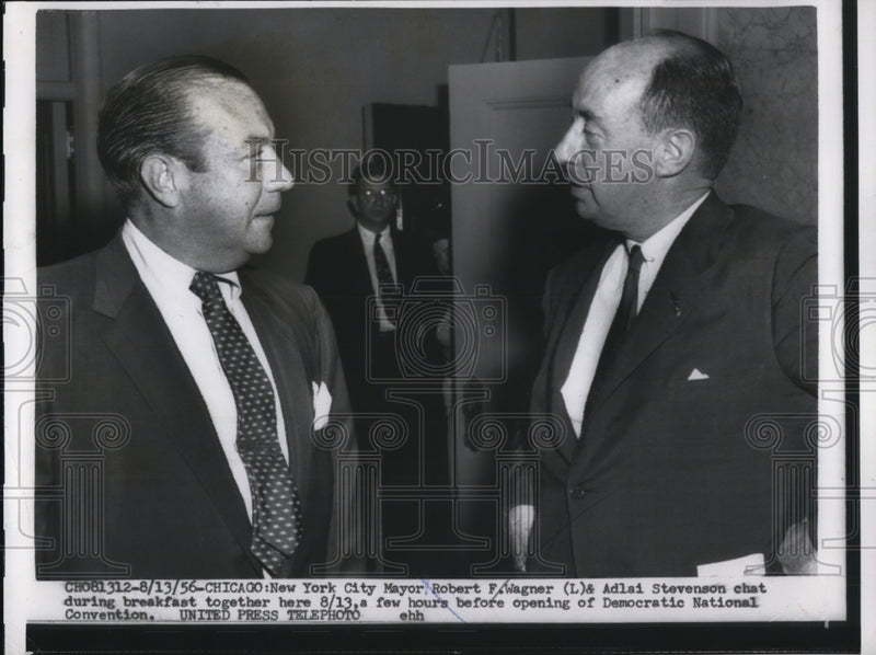 Load image into Gallery viewer, 1956 Press Photo Mayor Robert F. Wagner &amp; Adlai Stevenson at Convention
