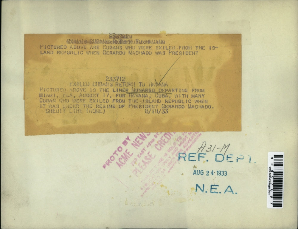 1933 Press Photo Liner ship Munargo leaving Miami Fla for Cuba