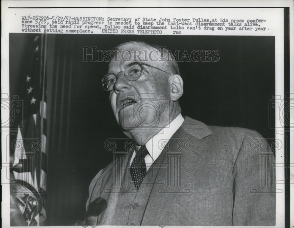 1957 Press Photo Wash DC Sec of State John Foster Dulles E_W disarmament