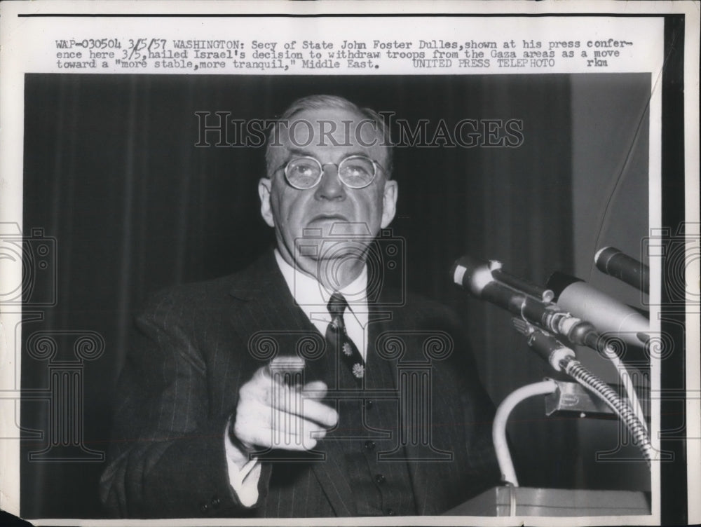 1957 Press Photo of Secretary of State John Foster Dulles. - ned97728