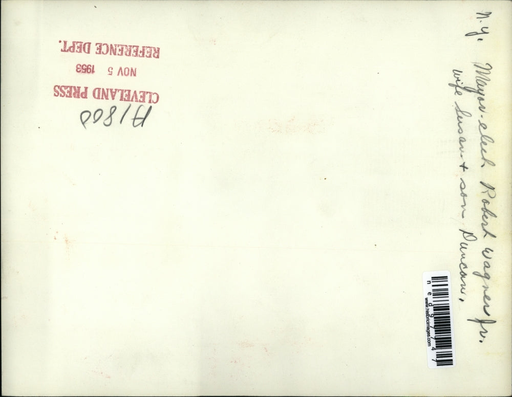 1953 Press Photo of New York Mayor Elect Robert Wagner Jr.and his family.