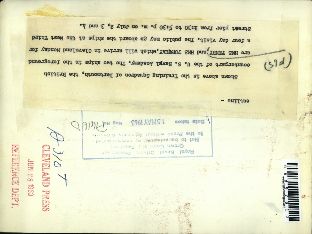 1963 Press Photo HMS Temby in the water will arrive in Cleveland for 4 days