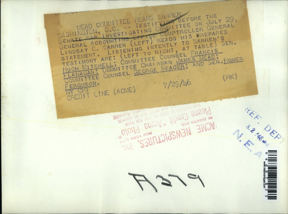 1946 Press Photo Senate War investigation, H Mitchell, F Flanaghan,