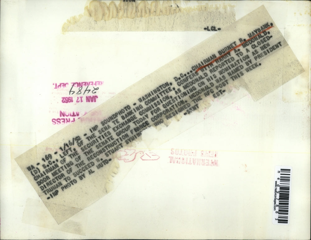 1952 Press Photo Chairmain Burnet R. Maybank; Harry A. McDonald