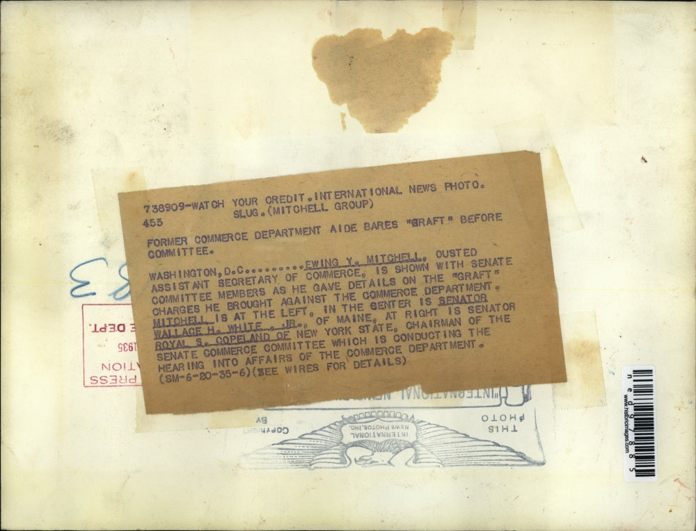 1935 Press Photo Ewing Y. Mitchell; Senator Wallace H. White; Royal S. Copeland