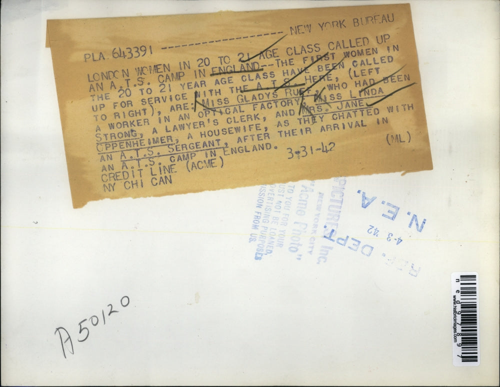 1942 Press Photo of women who were called up to the A.T.S. during WWII.