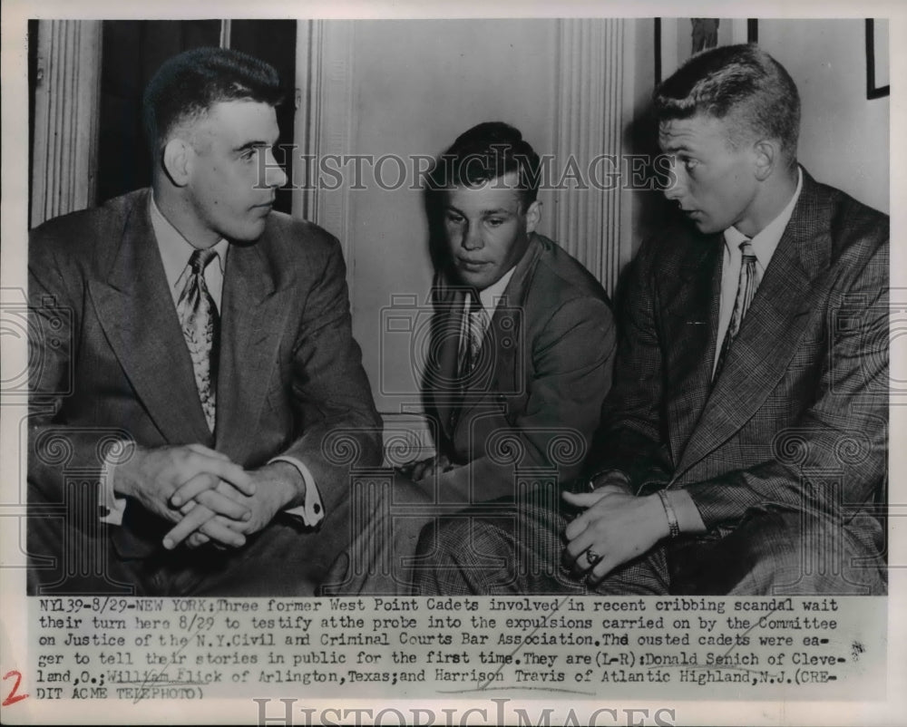 1951 Press Photo NYC Cribbing scandal, Don Senich, Wm Flick, H Travis