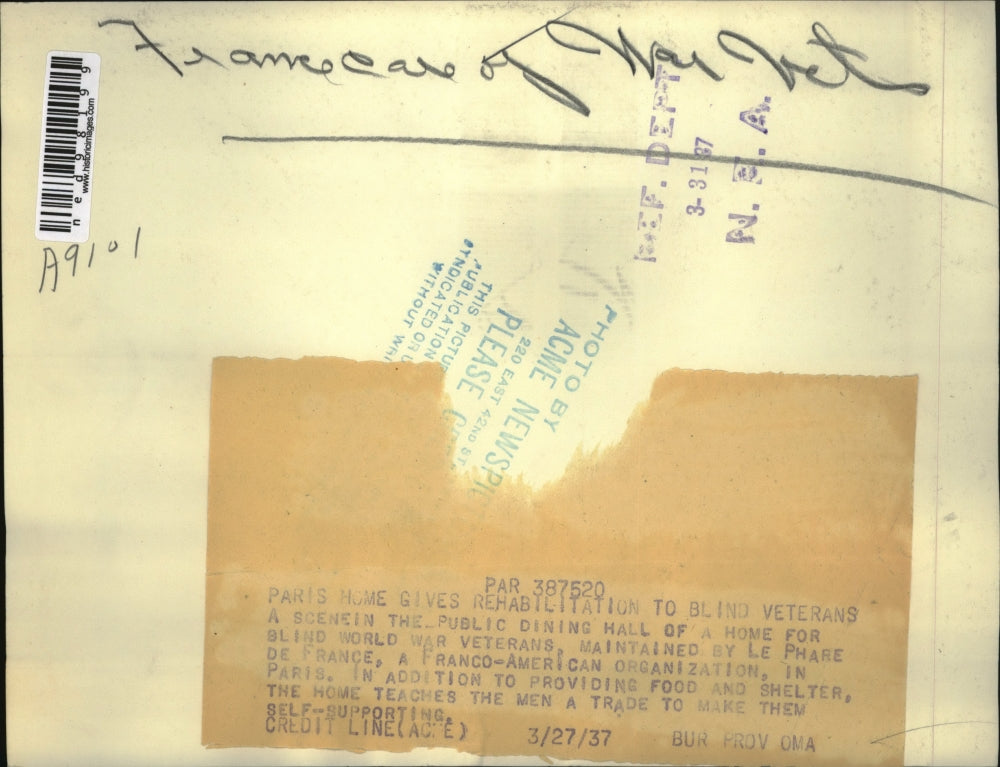 1937 Press Photo Paris gives homes to blind World War Veterans
