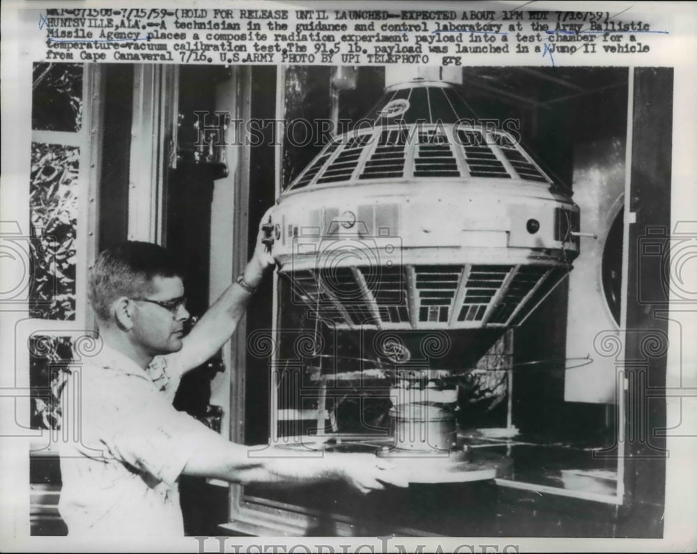 1959 Press Photo Army Ballistic Missile Agency radiation experiment Juno II
