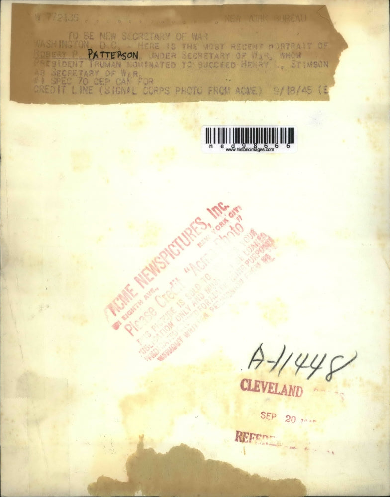 1945 Press Photo Secretary of War Nominee Robert P. Patterson portrait