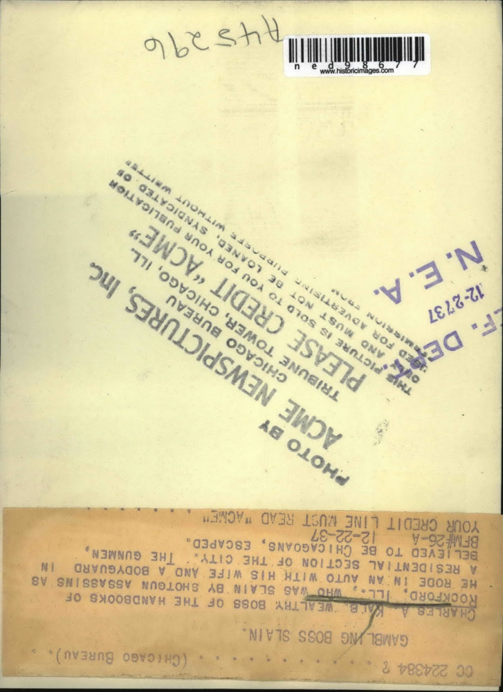 1937 Press Photo Charles A Kals of Rockford Ill slain in auto with wife