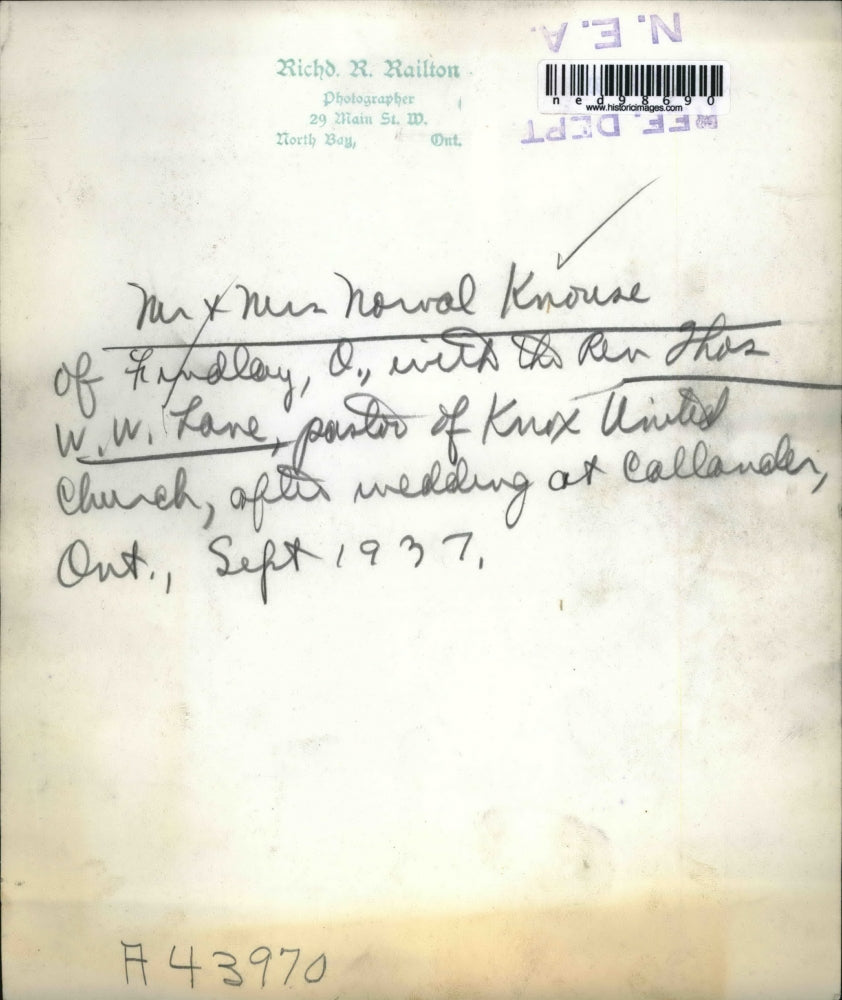 1937 Press Photo Mr & Mrs Norval Knouse of Findlay Ohio & Rev T Lane