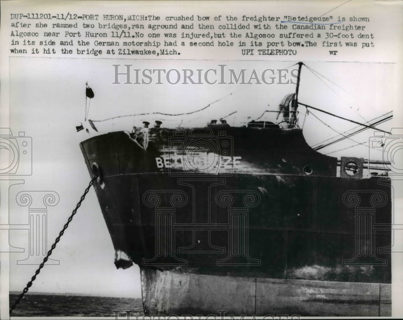 Load image into Gallery viewer, 1960 Press Photo Freighter Beteigeuze Crashes Into Bridge Then Into Another Ship
