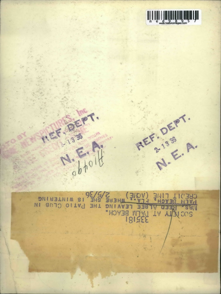 1936 Press Photo Mrs Reed Albee at Patio Club in Palm Beach Florida