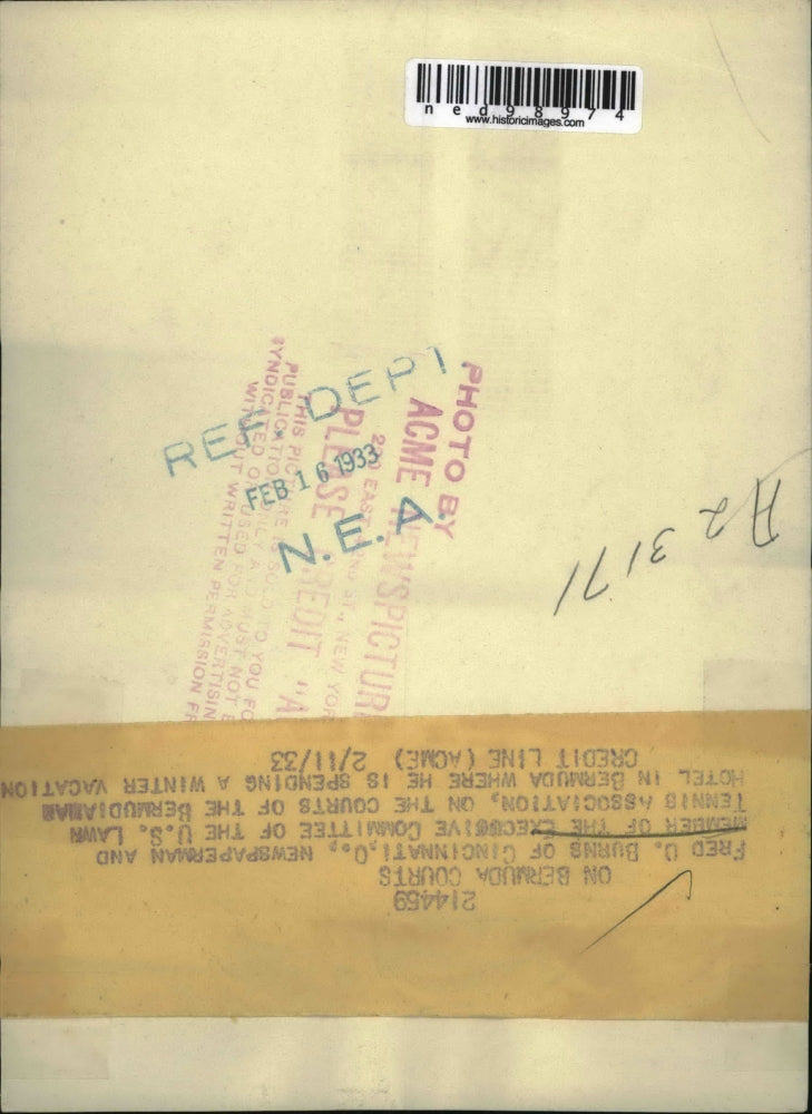 1933 Press Photo Fred C Burns newsman of Cinncinati Ohio at tennis