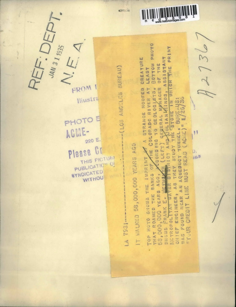 Load image into Gallery viewer, 1936 Press Photo Frank E Weymouth &amp; Julian Hinds Metro water district NYC
