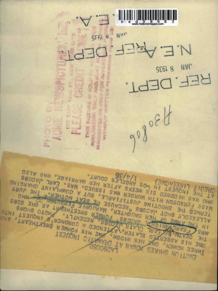 1935 Press Photo Pearl Wright & Marjorie Ferguson murder charge in LA Calif