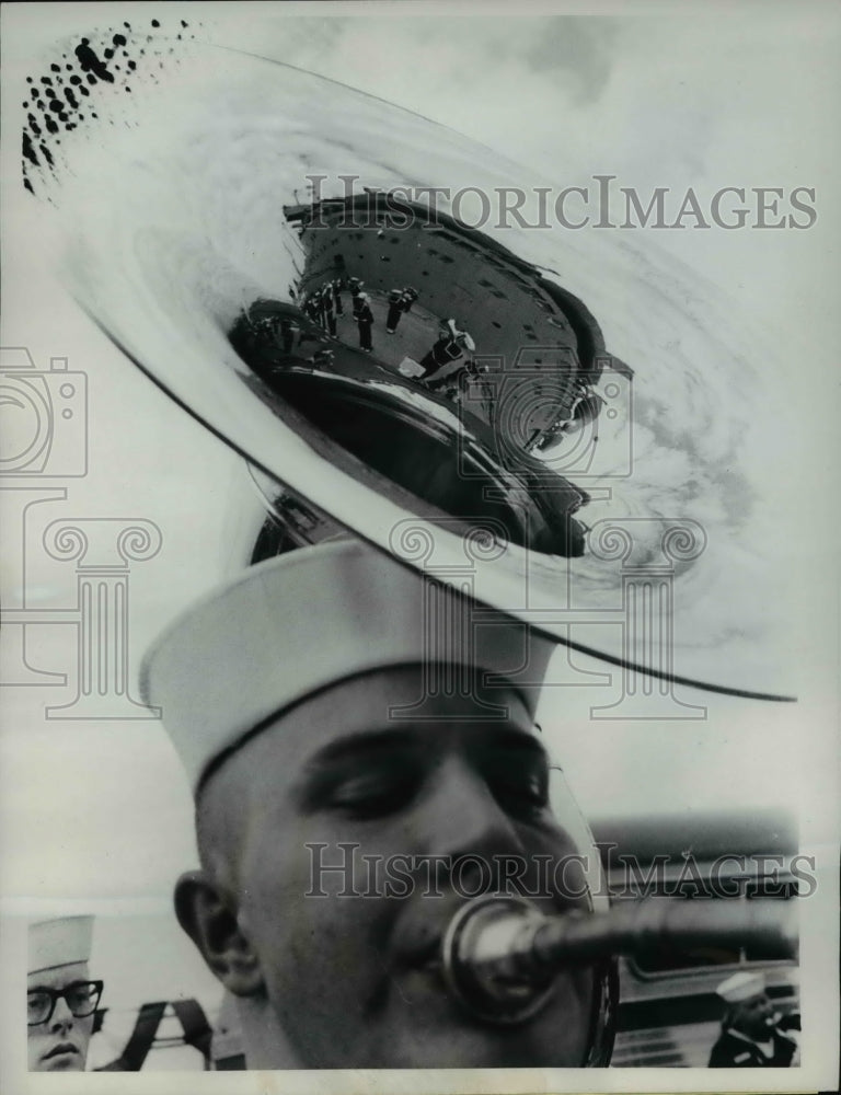 Load image into Gallery viewer, 1962 Press Photo Henry Olsen Plays Tuba In Navy Band

