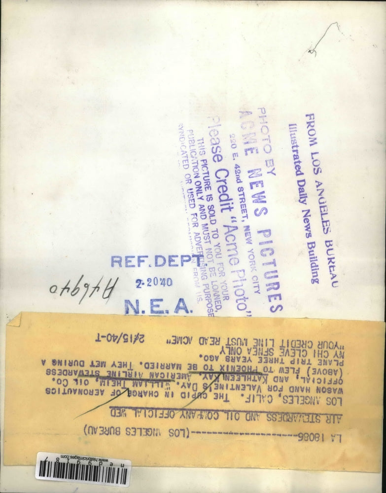 1940 Press Photo William Theim, Flight Attendant Kathleen Kay Wedding