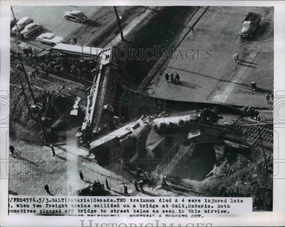 1956 Press Photo Casualties when freight trains collided on a bridge at Galt- Historic Images