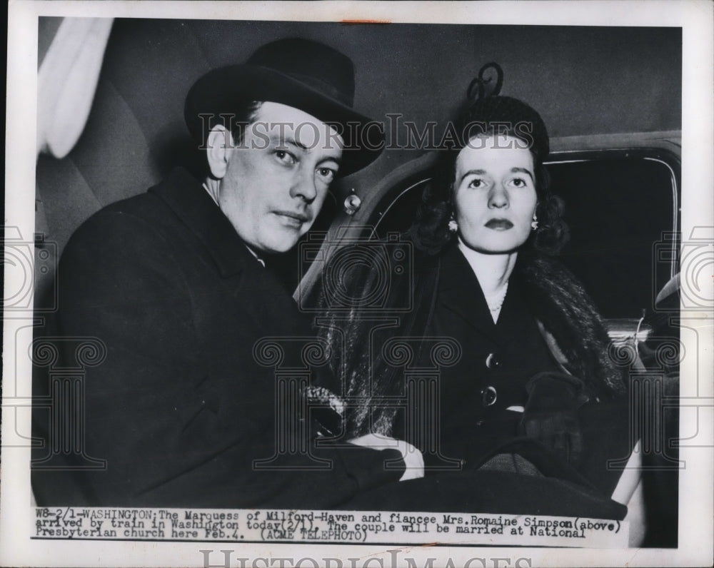 1950 Press Photo Wash DC Marquess of Milford Haven & fiancee Mrs R Simpson