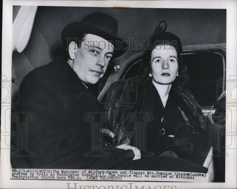 Load image into Gallery viewer, 1950 Press Photo Wash DC Marquess of Milford Haven &amp; fiancee Mrs R Simpson
