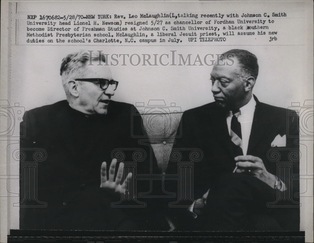1970 Press Photo NYC Rev Leo McLaughlin & JC Smith Univ head Lionel Newsom