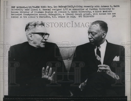 1970 Press Photo NYC Rev Leo McLaughlin & JC Smith Univ head Lionel Newsom