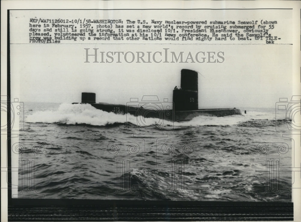 1958 Press Photo US Navy Nuclear Powered Submarine Seawolf Washington- Historic Images