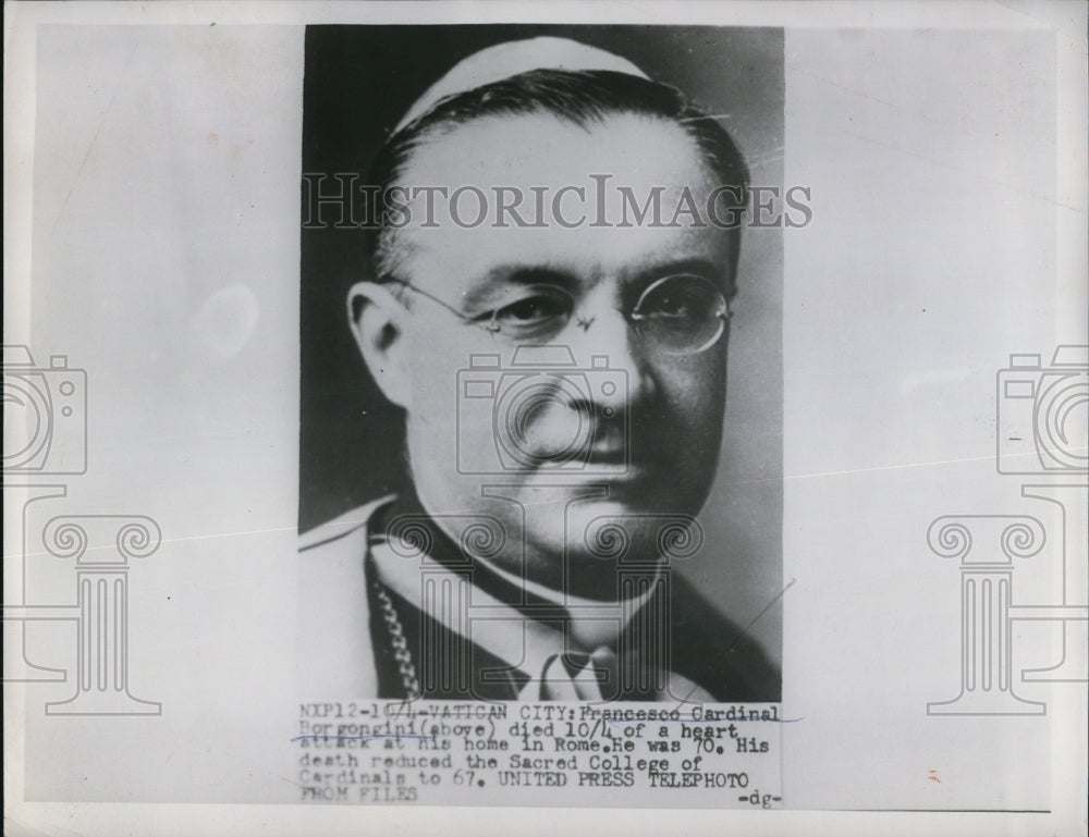 1954 Press Photo Prancesco Cardinal Bor Gongini died of a heart attack in Rome