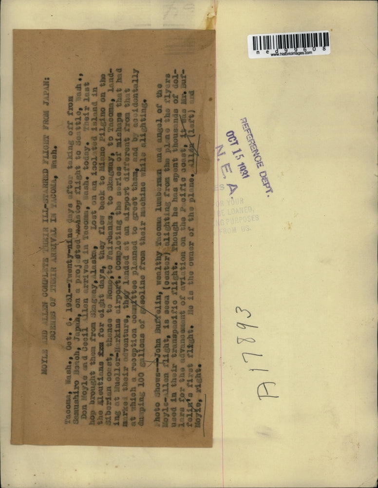 1931 Press Photo Tacoma Wash Aviators Hohn Buffelin, Allan & Moyle with plane