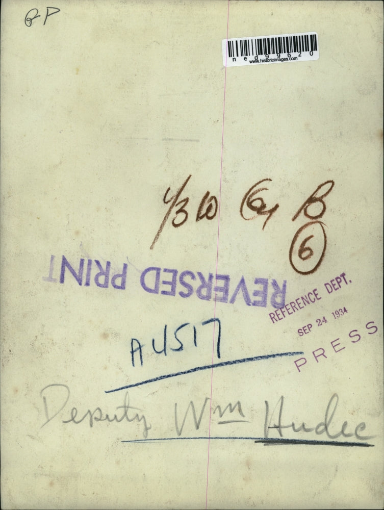 1934 Press Photo Deputy Wm Hudic