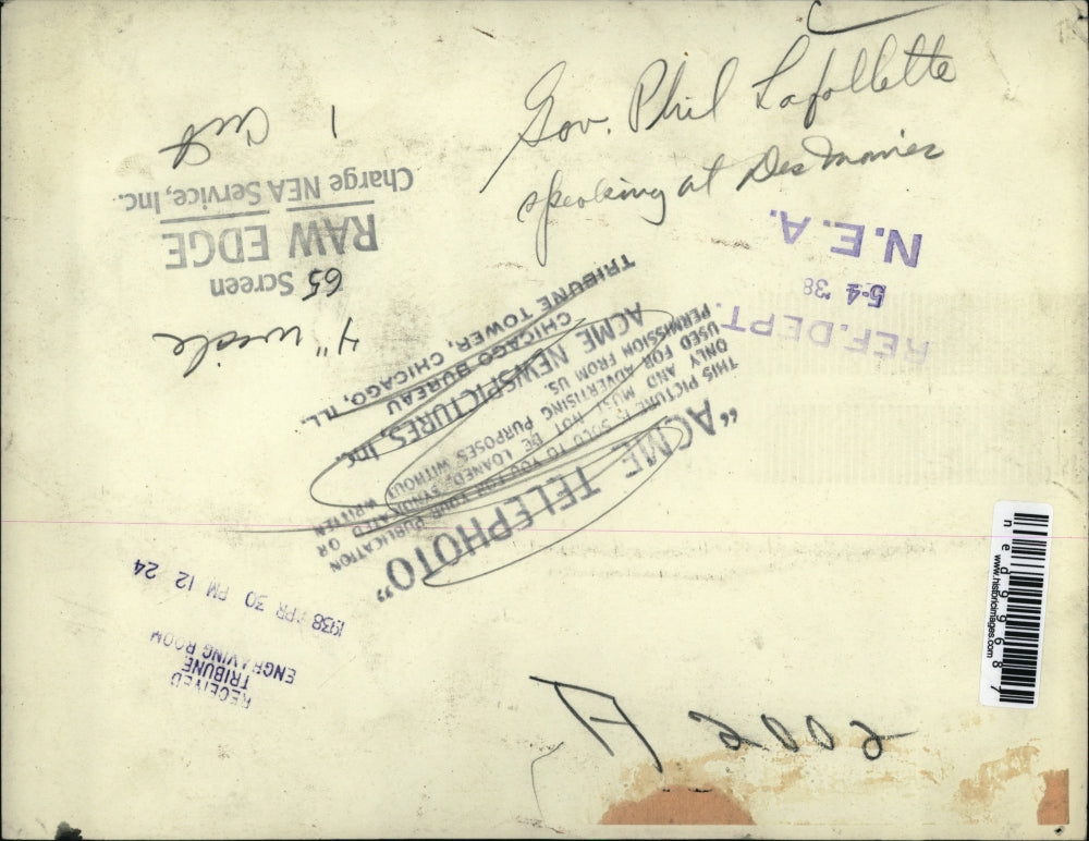 1938 Press Photo of Iowa Gov. Phil Lafollette.