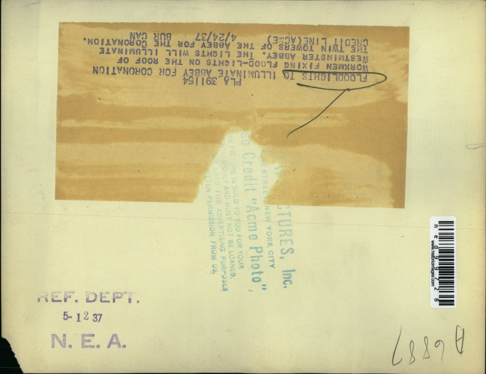 1937 Press Photo Floodlights installed at Westminster Abbey for Coronation