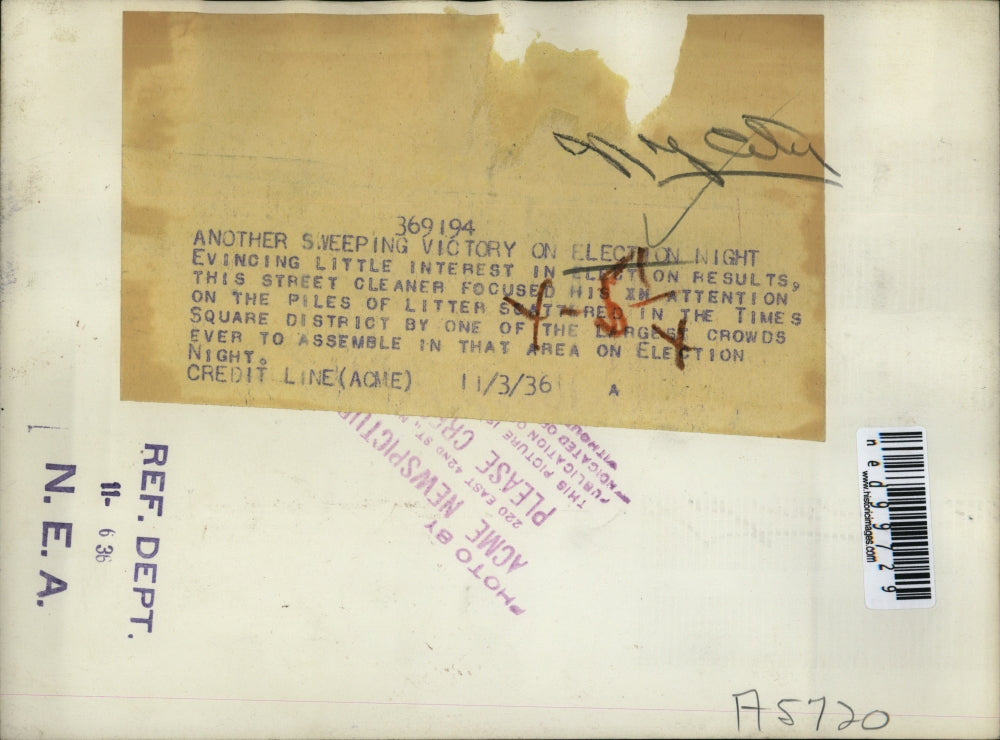 1936 Press Photo Election night trash cleared in Times Square NYC