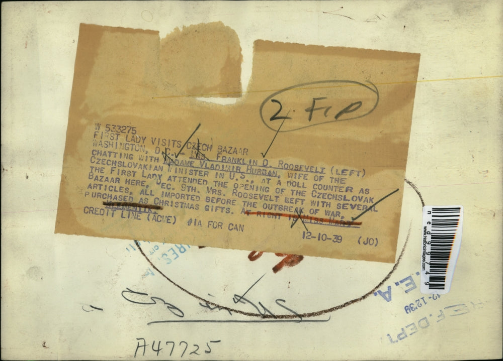 1939 Press Photo Mrs. Frankklin D. Roosevelt with Madame Vladimar Hurban