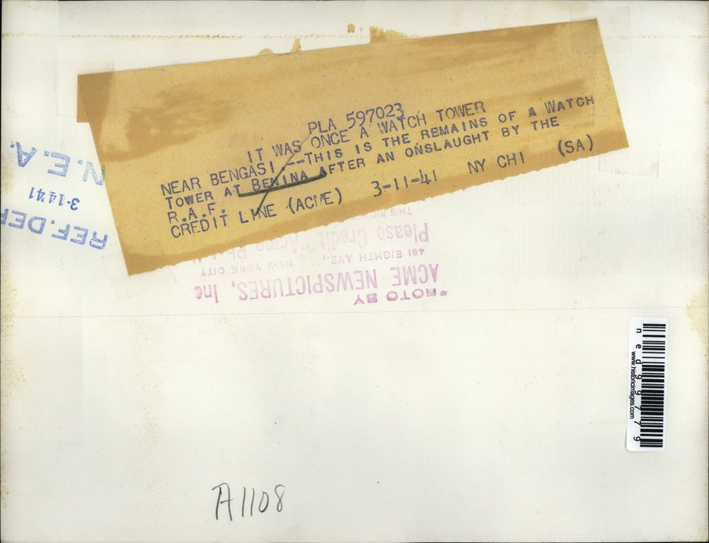 1941 Press Photo Remains of Watch Towner At Benina After Onslaught of R.A.F.