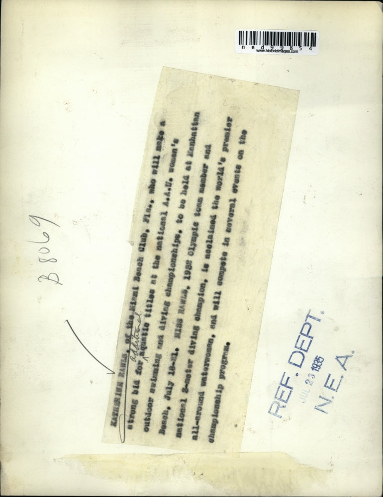 1935 Press Photo Olympian Katherine Rawls.