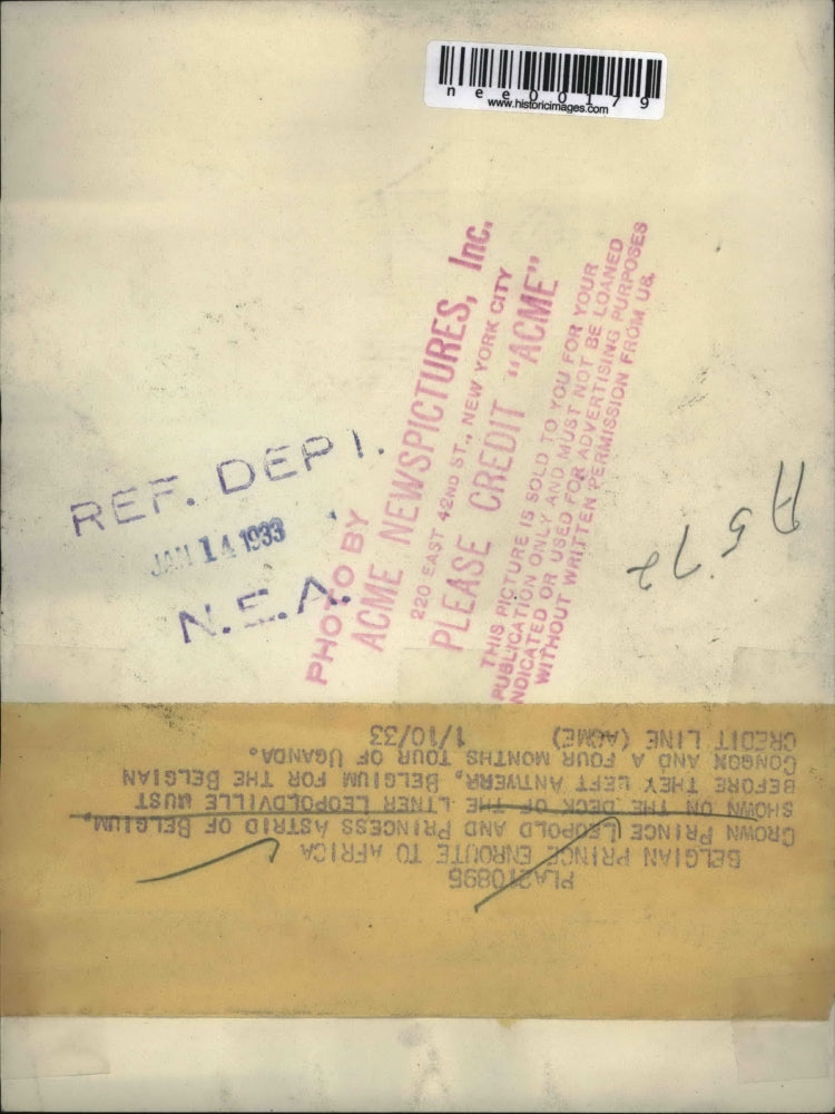 1933 Press Photo Crown Prince Leopold and Princess Astrid of Belgium - nee00179