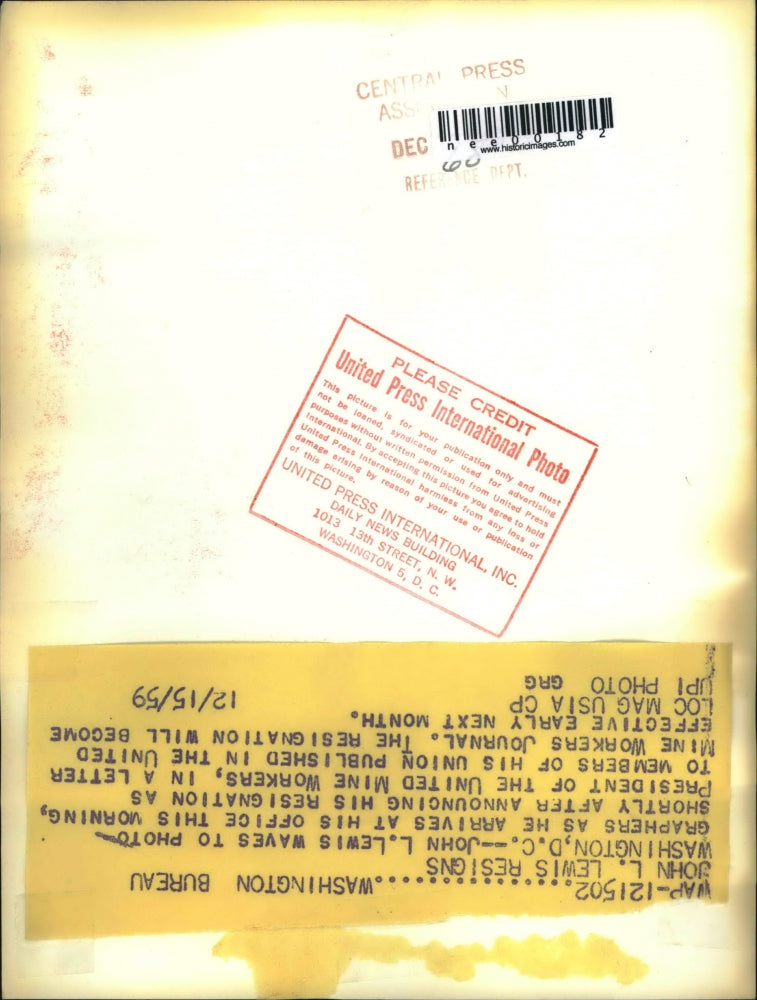 1959 Press Photo Former President of United Mine Workers John L. Lewis in D.C.