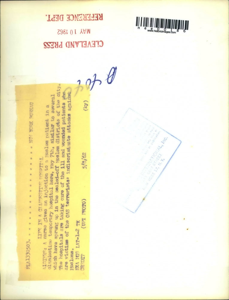 1962 Press Photo Wounded Moslem Patient in Algiers Hospital - nee00186