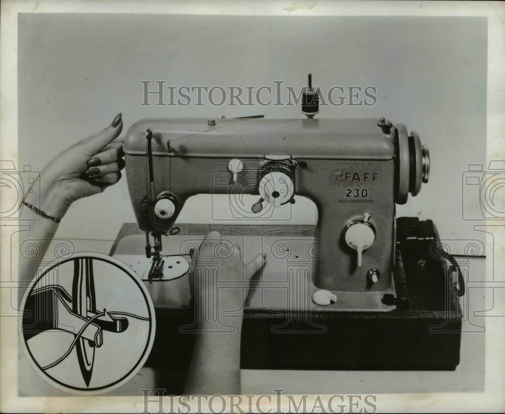1954 Press Photo Showcasing Pfaff Sewing Machine with Type Layout - nee00970