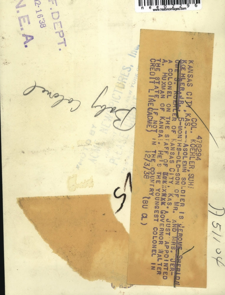 1938 Press Photo Jerome Sherida Koehler - nee02296