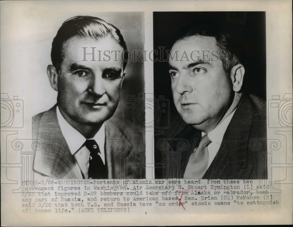 1948 Press Photo Sen. Brien McMahon and W. Staurt Symington - nee03092- Historic Images