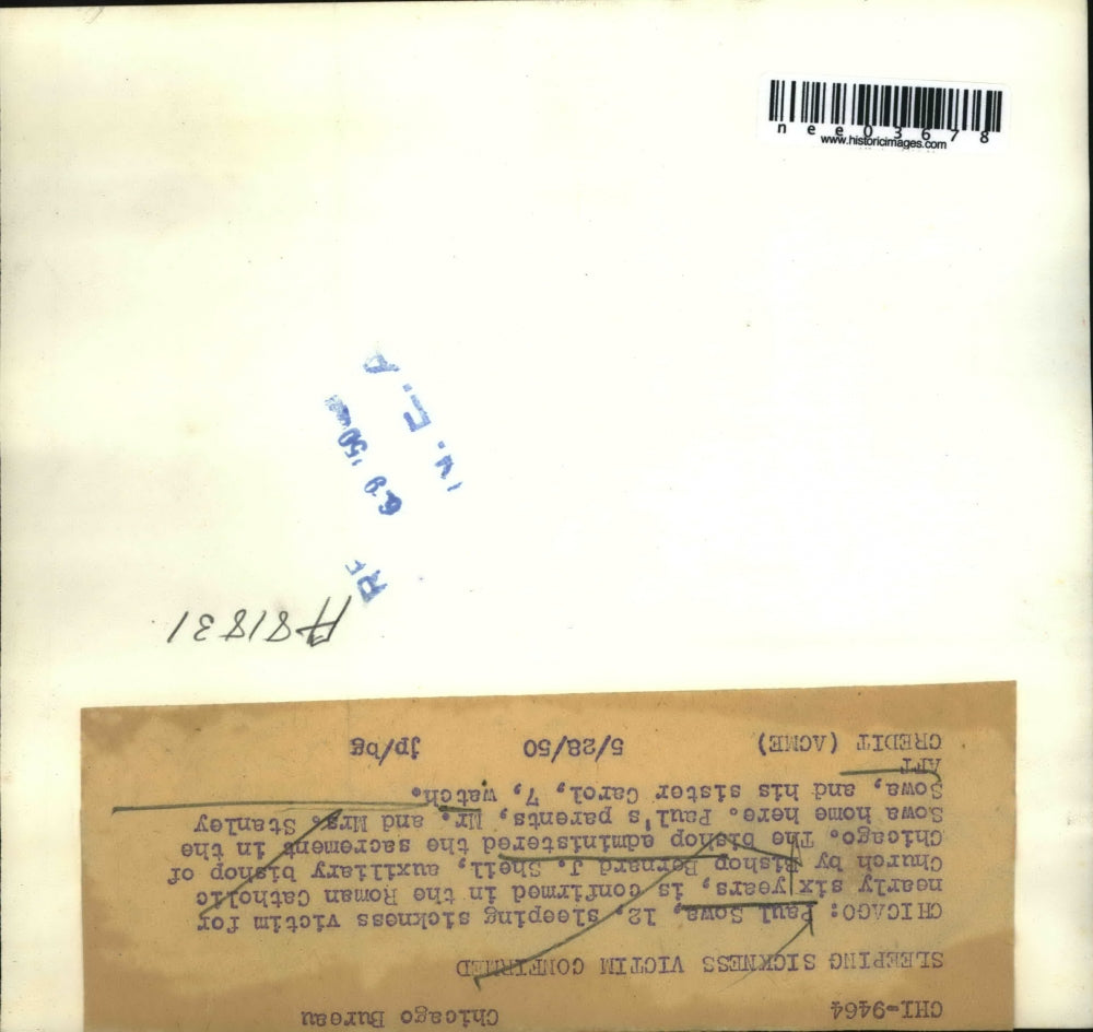 1950 Press Photo Paul Sowa Sleeping Sickness Victim Age 6 & Bishop Sheil