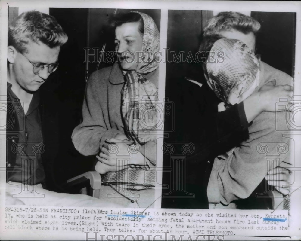 1928 Press Photo Mrs. Louise Skinner visits son, Kenneth in city prison- Historic Images