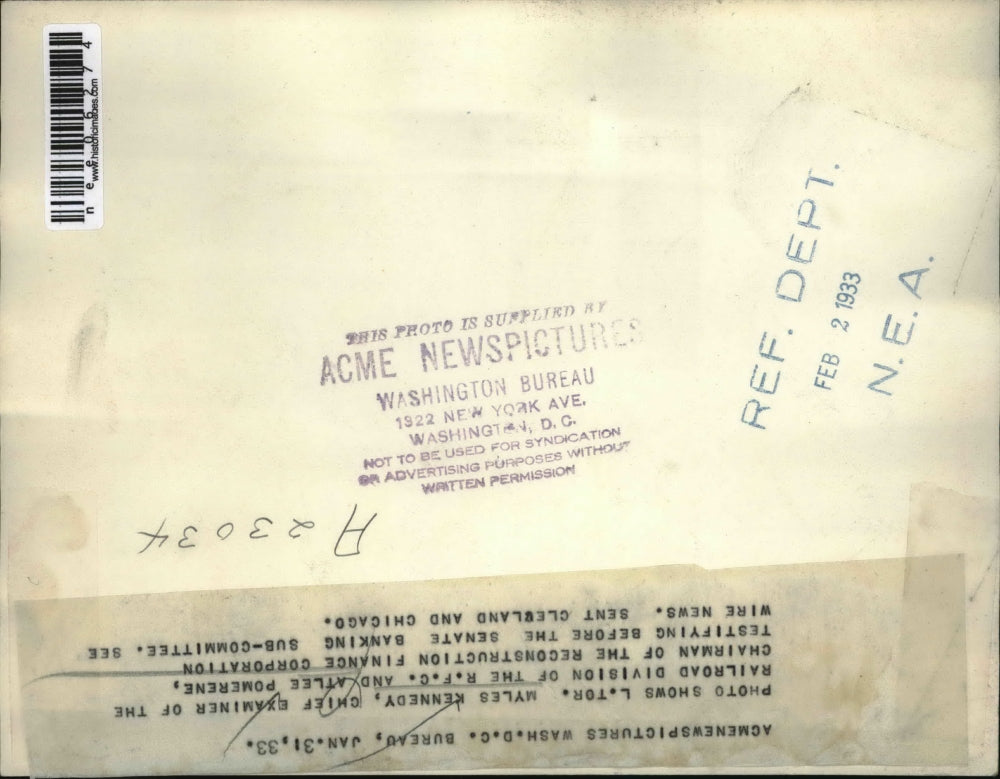 1933 Press Photo L.Tor.Myles Kennedy, Chief Examiner of the Railroad Division