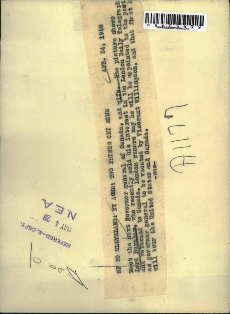 1928 Press Photo Giv General of Canada Lord Burnham & wife in London - nee06609