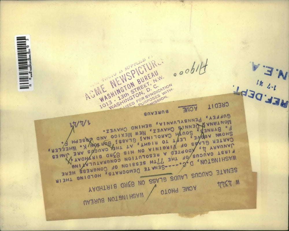 1941 Press Photo Senator Carter Glass Celebrating 83rd Birthday 77th Session