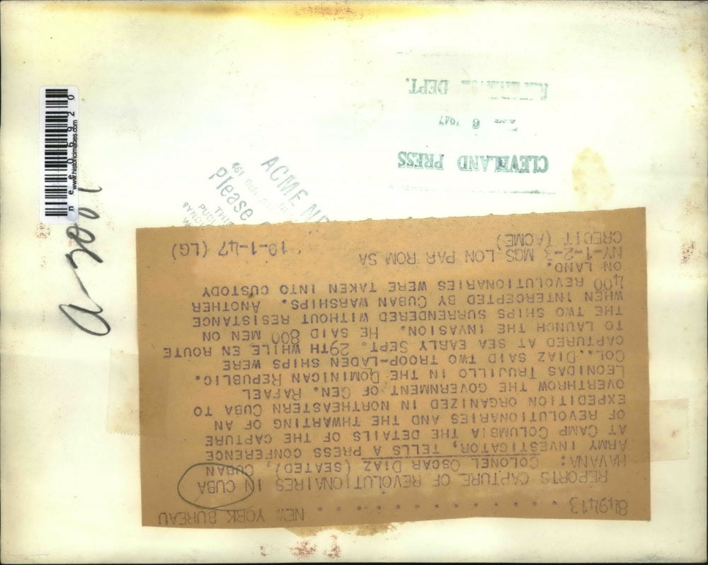 1947 Press Photo Havana CubaCol Oscar Diaz Army investigator & troops